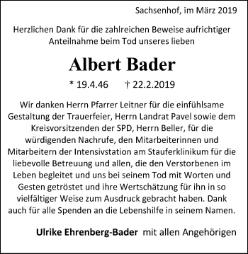 Traueranzeige von Albert Bader von Gmünder Tagespost