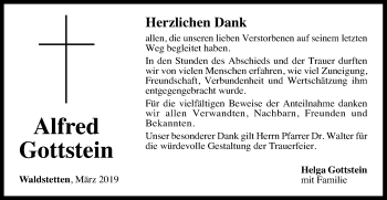 Traueranzeige von Alfred Gottstein von Gmünder Tagespost