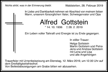 Traueranzeige von Alfred Gottstein von Gmünder Tagespost