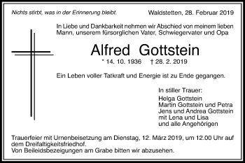 Traueranzeige von Alfred Gottstein