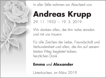 Traueranzeige von Andreas Krupp von Schwäbische Post