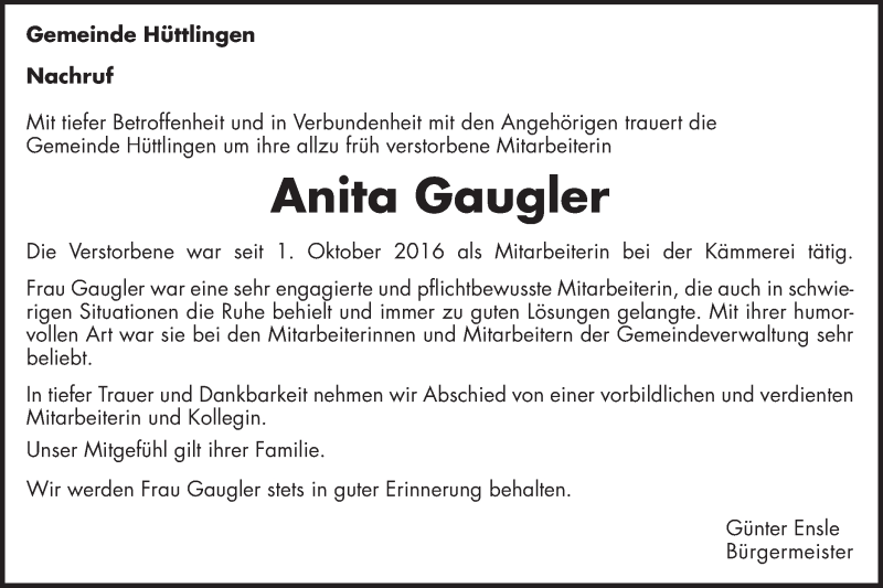  Traueranzeige für Anita Gaugler vom 28.03.2019 aus Schwäbische Post