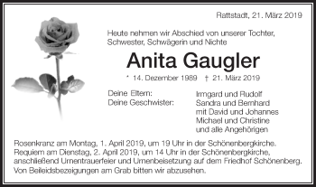 Traueranzeige von Anita Gaugler