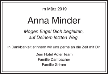 Traueranzeige von Anna Minder von Schwäbische Post