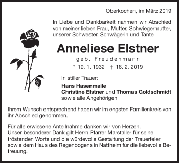 Traueranzeige von Anneliese Elstner von Amtsblatt_Oko