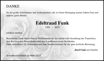 Traueranzeige von Edeltraud Funk von Gmünder Tagespost