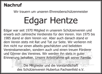 Traueranzeige von Edgar Hentze von Schwäbische Post