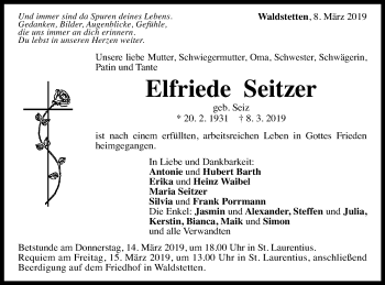 Traueranzeige von Elfriede Seitzer