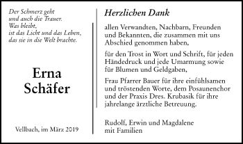 Traueranzeige von Erna Schäfer von Gmünder Tagespost