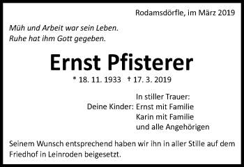 Traueranzeige von Ernst Pfisterer von Schwäbische Post