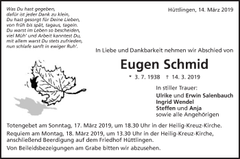 Traueranzeige von Eugen Schmid von Schwäbische Post