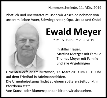 Traueranzeige von Ewald Meyer von Schwäbische Post