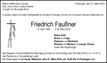 Traueranzeige von Friedrich Faußner von Schwäbische Post