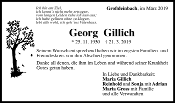Traueranzeige von Georg Gillich von Gmünder Tagespost