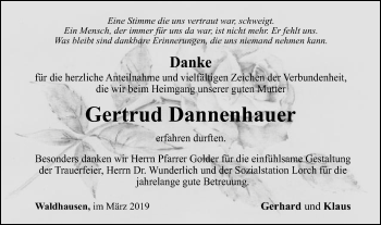Traueranzeige von Gertrud Dannenhauer von Gmünder Tagespost