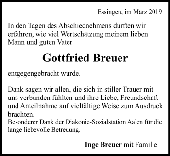 Traueranzeige von Gottfried Breuer von Schwäbische Post