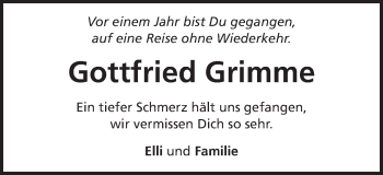 Traueranzeige von Gottfried Grimme von Amtsblatt_Oko