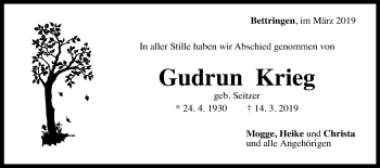 Traueranzeige von Gudrun Krieg von Gmünder Tagespost