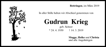 Traueranzeige von Gudrun Krieg