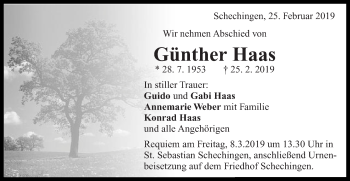 Traueranzeige von Günther Haas von Gmünder Tagespost