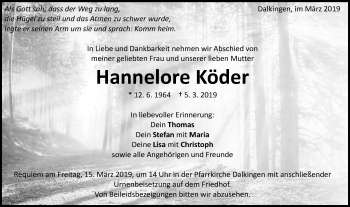 Traueranzeige von Hannelore Köder von Schwäbische Post