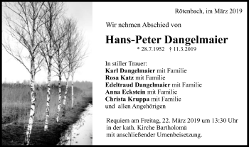 Traueranzeige von Hans-Peter Dangelmaier von Gmünder Tagespost