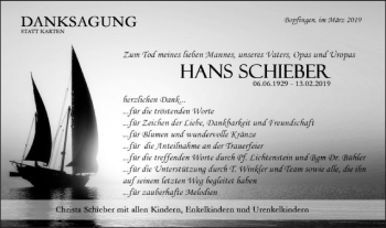 Traueranzeige von Hans Schieber von Schwäbische Post