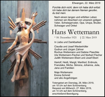 Traueranzeige von Hans Wettemann