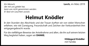 Traueranzeige von Helmut Knödler von Gmünder Tagespost