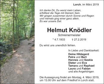 Traueranzeige von Helmut Knödler von Gmünder Tagespost