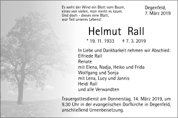 Traueranzeige von Helmut Rall