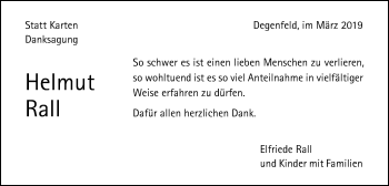 Traueranzeige von Helmut Rall von Gmünder Tagespost