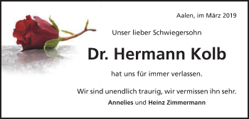 Traueranzeige von Hermann Kolb von Schwäbische Post