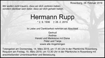 Traueranzeige von Hermann Rupp