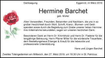 Traueranzeige von Hermine Barchet von Schwäbische Post
