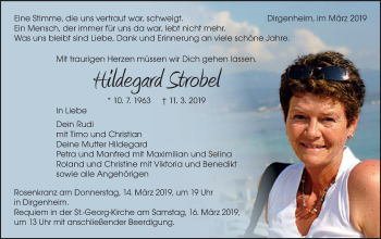 Traueranzeige von Hildegard Strobel von Schwäbische Post