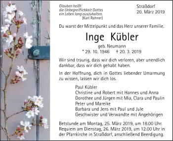 Traueranzeige von Inge Kübler von Gmünder Tagespost