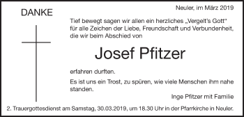 Traueranzeige von Josef Pfitzer von Schwäbische Post