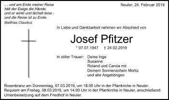Traueranzeige von Josef Pfitzer von Schwäbische Post