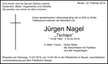 Traueranzeige von Jürgen Nagel von Schwäbische Post