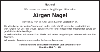 Traueranzeige von Jürgen Nagel von Schwäbische Post