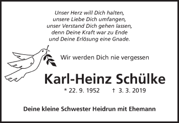 Traueranzeige von Karl-Heinz Schülke von Schwäbische Post