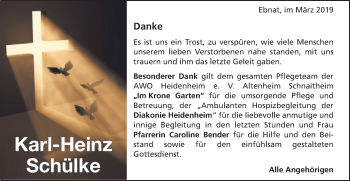 Traueranzeige von Karl-Heinz Schülke von Schwäbische Post