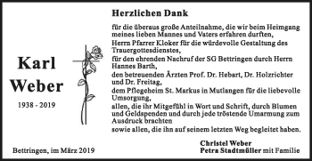 Traueranzeige von Karl Weber von Gmünder Tagespost