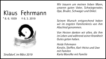 Traueranzeige von Klaus Fehrmann von Gmünder Tagespost