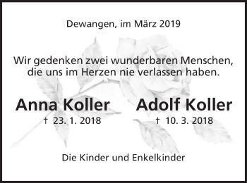 Traueranzeige von Koller und Adolf Koller von Schwäbische Post