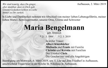 Traueranzeige von Maria Bengelmann von Schwäbische Post