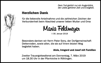 Traueranzeige von Maria Feldmeyer von Schwäbische Post