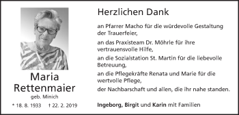 Traueranzeige von Maria Rettenmaier von Schwäbische Post