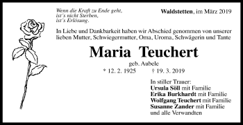 Traueranzeige von Maria Teuchert von Gmünder Tagespost